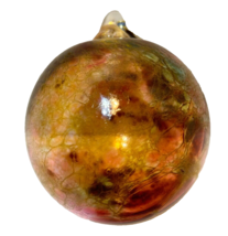 Vintage Hand Blown Glass Crackle Bubbles Iridescent Christmas Ornament Amber 4” - £17.83 GBP