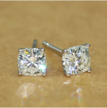 1Ctw Cushion-Cut Sparkle Moissanite Stud Earrings 14k White Gold  Over Silver - £64.13 GBP