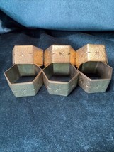 6-Vintage Hexagonal Brushed Gold Metal Atomic Starburst Napkin Rings Set MCM - $15.00