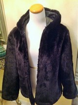 NEW Cute Black Mink Faux fur Jacket W/ Hood Size Medium~ Condition PRIST... - $68.00