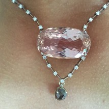 Estate Huge elegant Flawless 85 carat  Kunzite, Diamond, 18k white gold Necklace - £20,096.09 GBP