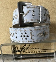 Donald Pliner Belt Winter White Leather Embellished Metal Studs New NWT $225 - £71.92 GBP