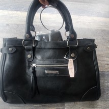 Victoria Secret Black Leather Satchel Handbag &amp; Wristlet Hot Pink Liner ... - £59.81 GBP