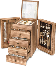 Jewelry Box Wood for Wowen, 5-Layer Large Organizer Box with Mirror &amp; 4 Drawers - £47.52 GBP