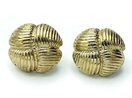 Vintage Gold Tone Textured Clip On Button Earrings - £12.40 GBP