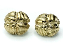 Vintage Gold Tone Textured Clip On Button Earrings - £12.39 GBP