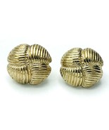 Vintage Gold Tone Textured Clip On Button Earrings - $15.84
