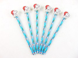 Vintage UFS Peanuts Snoopy Santa Pencils With Erasers Lot Of 6 - £15.53 GBP