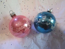 Vintage Lot Of 2 Decorated Glass Christmas Ornaments  2+&quot; Shabby Santa Dog Etc - £11.99 GBP