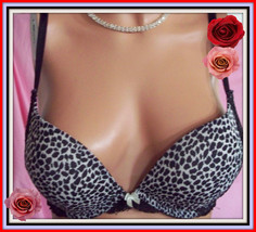 Black Leopard Lace 34C Dream Angels Victorias Secret PushUp Plunge Underwire Bra - £19.92 GBP