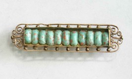 Antique 19th century Victorian Gold-tone Glass Faux Turquoise Bar Brooch 2 1/4&quot; - £23.94 GBP