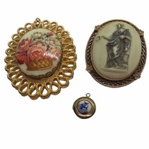 Vintage Cameo Costume Jewelry Lot Brooch Pendant Tiny Delft Locket Steam... - £14.18 GBP