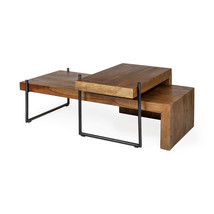 Set of Two 34" Brown And Black Solid Wood And Metal Nested Coffee Tables - $35,869.94 MXN