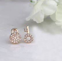 0.12CT Real Moissanita Candado y Llave Tuerca Pendientes 14K Chapado en ... - $188.80