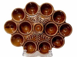 California Pottery USA Vintage 1960&#39;s Brown Wheat Pattern Deviled Egg Dish S30 - £17.20 GBP