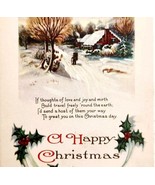 1900s Greeting Card Postcard Happy Christmas Winter Scene Cabin Ephemera... - $28.07 CAD