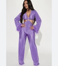 No.1 Feather Jumpsuit S Purple Georgette Accordion Pleated Wide Leg Cuff... - $39.81