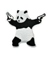 PANDA WITH GUNS IRON ON PATCH 3" Embroidered Applique Pistols Black Whit... - $4.25