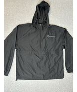 Vintage Black Champion Windbreaker With Hood Quarter Zip With Pockets Large - $24.88