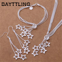925 Silver 3 Piece Hollow Star Pendant Necklace Bracelet Earring Fashion Jewelry - £15.72 GBP