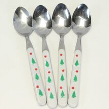 Christmas Tree Handle Oval Soup Spoons 7 3/4" Stainless Lot of 4 Xmas - $10.97