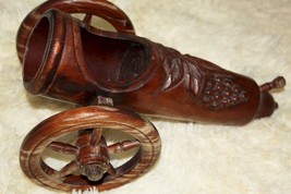 Mission Style Hand Carved Brown Wood Cannon BOTTLE HOLDER Arts &amp; Crafts Romania - £50.23 GBP