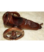 Mission Style Hand Carved Brown Wood Cannon BOTTLE HOLDER Arts &amp; Crafts ... - £27.66 GBP