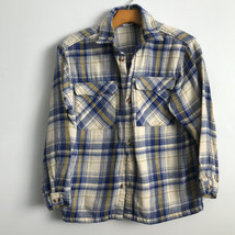 H&amp;M Shirt Boys 10 Blue White Check Blanket Flannel Button Collar Long Sleeve  - £14.87 GBP