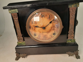 Antique Diminutive Sessions Mantle Clock, Only 11&quot; Wide, Runs But No Key - £49.77 GBP