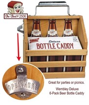 Wembley Deluxe Wooden Beer Bottle Caddy with Bottle Opener - New - £15.94 GBP