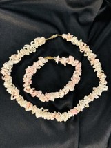 Vintage Pink and White Shell Beach Bead Necklace and bracelet  - $19.72