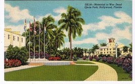 Florida Postcard Hollywood Circle Park Memorial to War Dead - £1.70 GBP