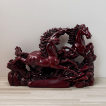Asian Zing 3 Galloping Horses 7&quot; x 10&quot; Burgundy Soapstone Figurine Sculpture - £27.33 GBP