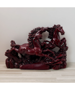 Asian Zing 3 Galloping Horses 7&quot; x 10&quot; Burgundy Soapstone Figurine Sculp... - £26.91 GBP