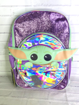 Disney Star Wars Mandalorian The Child Glitter Girls Backpack Bag Tech Sleeve - £19.33 GBP