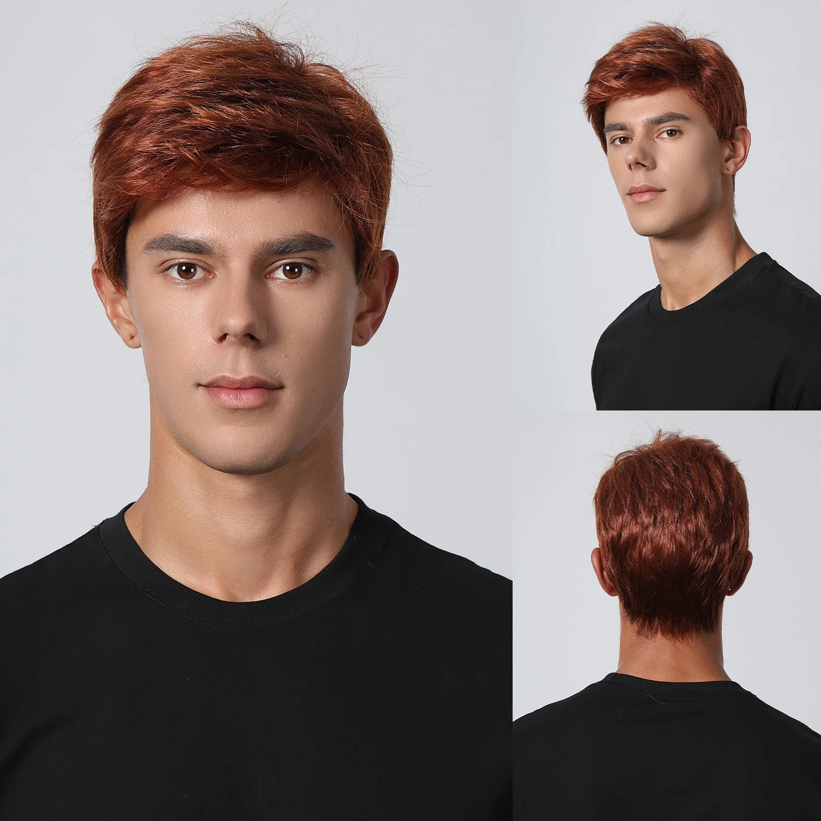 HAIRCUBE Men&#39;s Reddish Brown Synthetic Wigs Natural Short Pixie Cut Wigs wi - £20.73 GBP