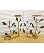 Unique 4 Tier Decorative Gold Painted Green Leaves Iron Candle Stand Holder - £36.87 GBP