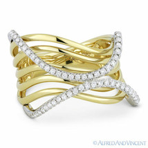0.35 ct Round Cut Diamond Right-Hand 14k Yellow &amp; White Gold Swirl Fashion Ring - £1,307.76 GBP