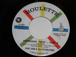 Joey Dee Starliters Peppermint Twist 45 RPM Record Vintage Roulette Label - £19.97 GBP