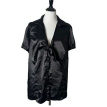 Torrid Black Satin Blouse Vintage Short Sleeve Self Tie Top Plus Size 3 3X 22 24 - £23.25 GBP