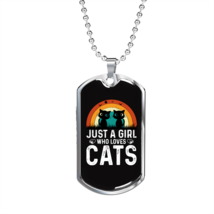 Girl Who Loves Cats Black Necklace Stainless Steel or 18k Gold Dog Tag 24" Chai - £37.92 GBP+
