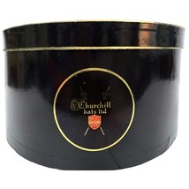 VTG Churchill Hat Co. Mens Hat Box Oval 14.5&quot; x 13&quot; x 7&quot; Black Red w Bel... - $1,136.64 MXN