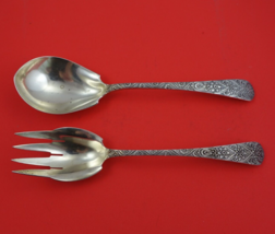 Antique Engraved by Tiffany and Co Sterling Silver Salad Serving Set Long 9 1/2&quot; - £552.14 GBP