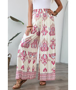 Rose Boho Printed Shirred High Waist Flowy Wide Leg Pants - $334.12 MXN