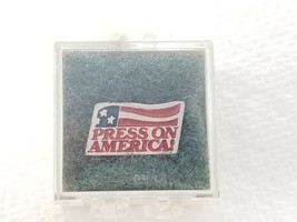 Pin Association of Printing Press on America Slogan Waving Flag Vintage Metal - £11.32 GBP