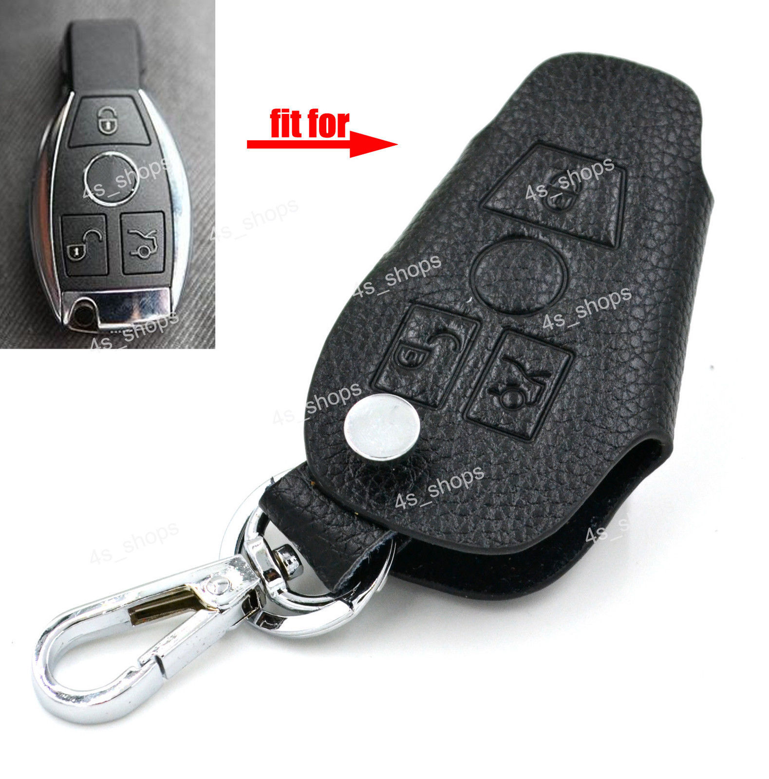 BENZ Black Genuine Leather Shell Remote Key Case Holder Chain,C,R,CL,GL,... - $8.99