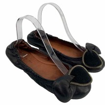 See by Chloe women 8.5 black Leather ballet slip on zipper Bow Flats - $30.10