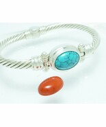Sterling Changeable Turquoise Red Coral Gemstone Bangle Bracelet Small W... - €95,33 EUR