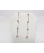 Long PINK TOPAZ Dangle Earrings in STERLING Silver - 2+ inches long - FREE SHIP - $48.00