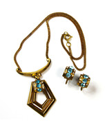1940s Art Deco CORO Signed Vintage Jewelry Set Necklace Clip Earrings Rh... - £77.89 GBP